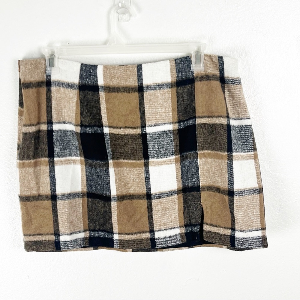 UNBRANDED Brown Plaid Wool Blend Back Zipper Closure Lined Mini Skirt XXL Preppy